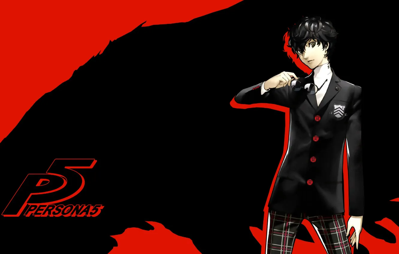 Фото обои игра, аниме, арт, очки, парень, персона, Persona 5