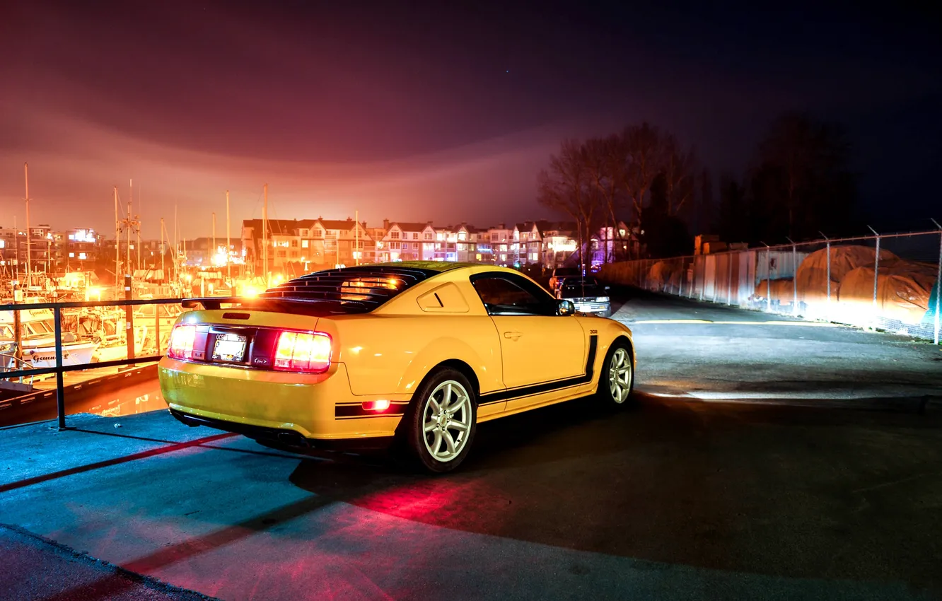 Фото обои отражение, жёлтый, Mustang, Ford, тень, Форд, Мустанг, yellow