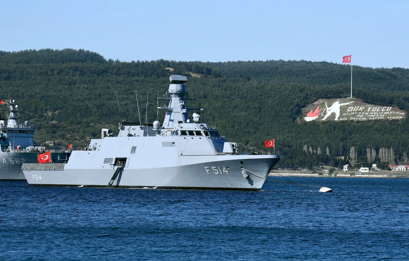 Фото обои корвет, проливы, ВМС Турции, F 514, TCG Kinaliada