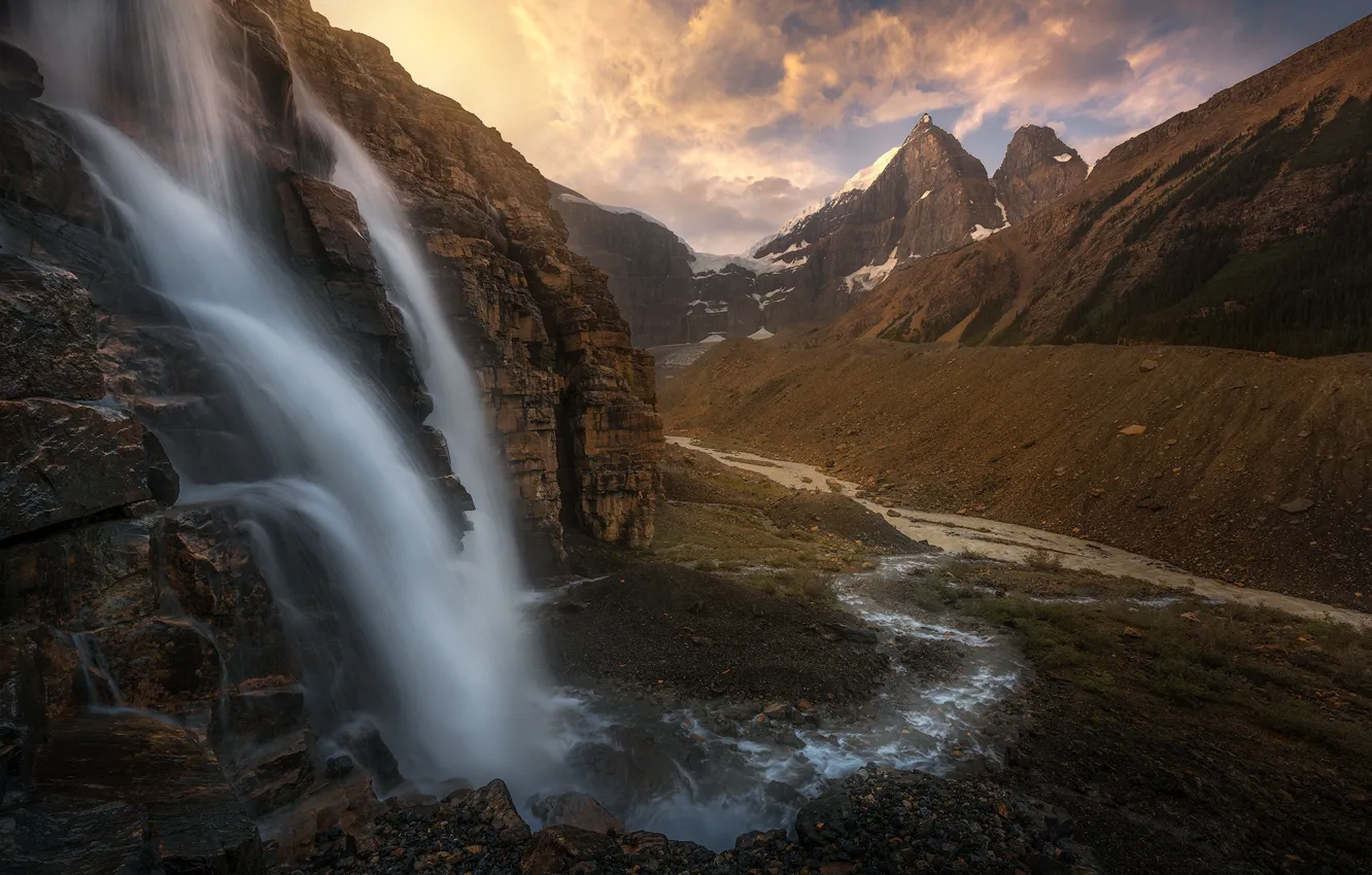 Фото обои горы, природа, водопад