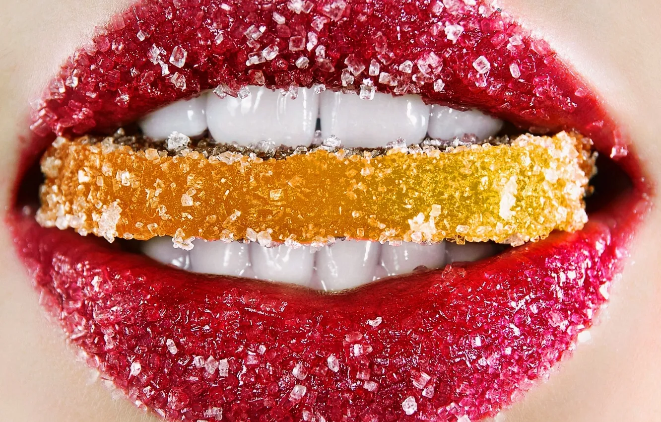 Фото обои red, orange, lips, sugar, makeup