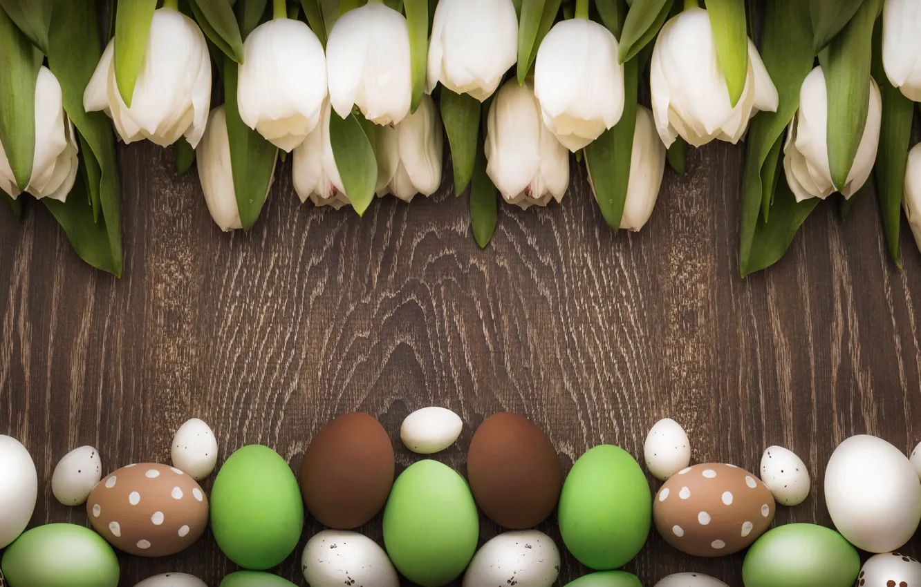 Фото обои Пасха, тюльпаны, white, wood, tulips, spring, Easter, eggs