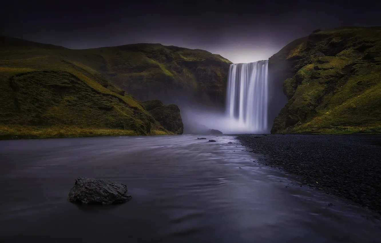 Фото обои река, скалы, водопад, Исландия