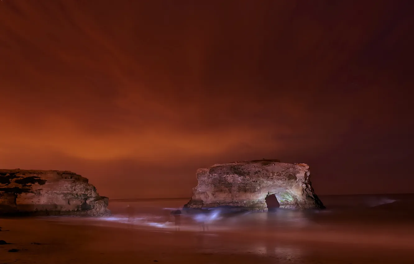 Фото обои море, ночь, скалы, призраки