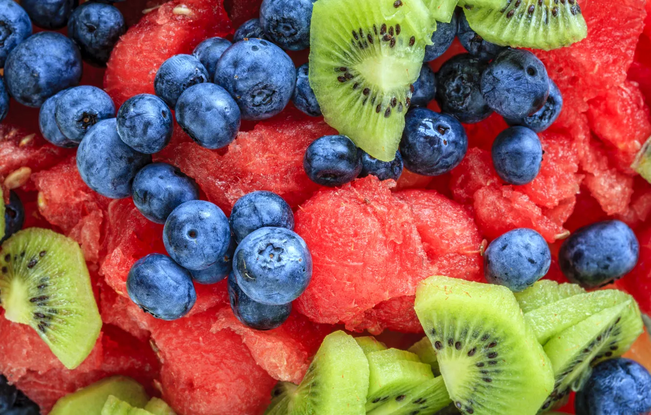 Фото обои ягоды, арбуз, киви, черника, фрукты, fresh, десерт, fruits