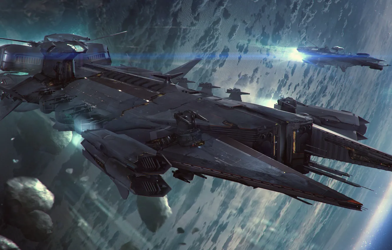 Фото обои космос, звездолет, Star Citizen, Javelin