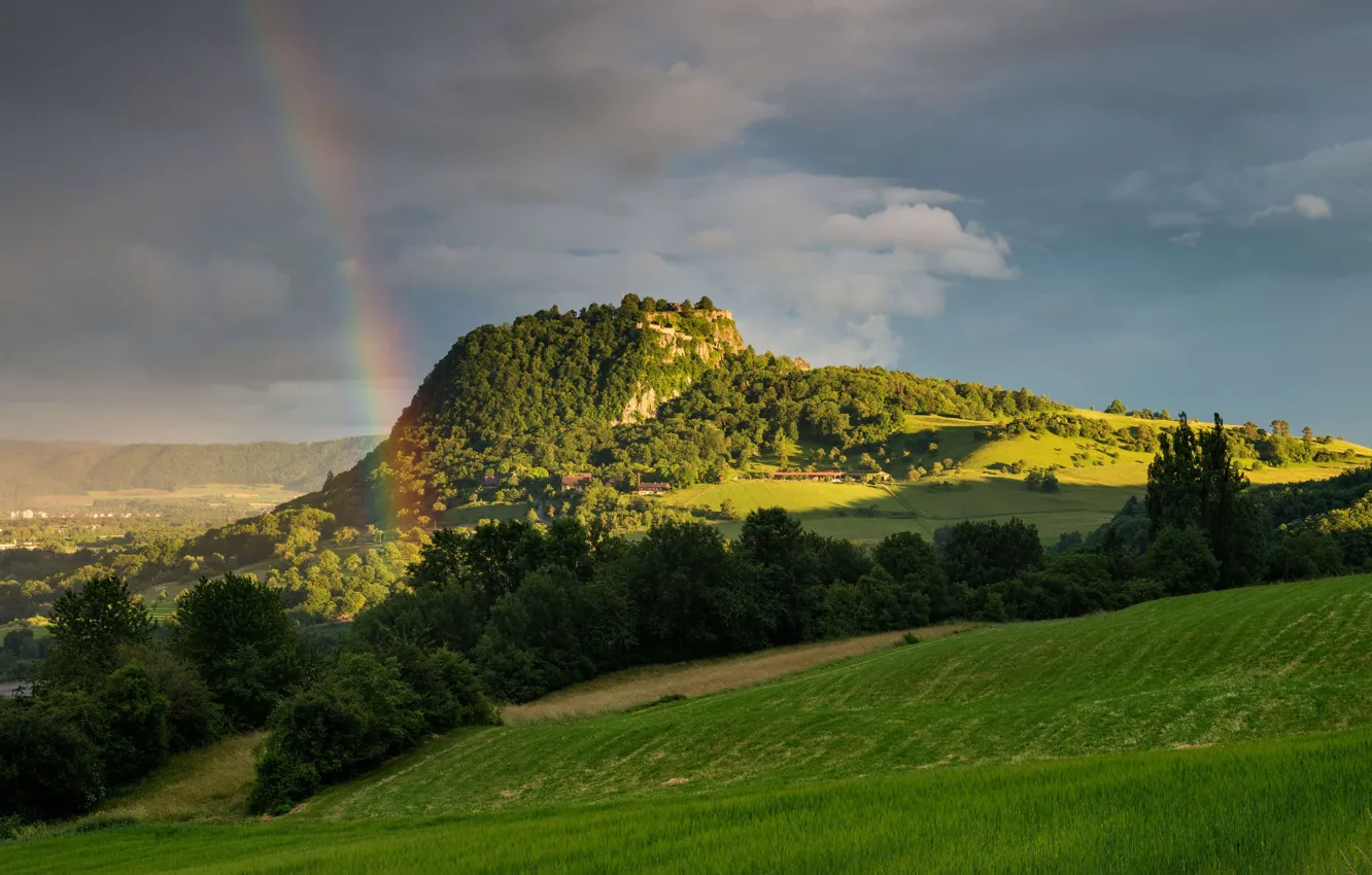 Фото обои гора, радуга, вулкан, Германия, Хоэнтвиэль, район Хегау