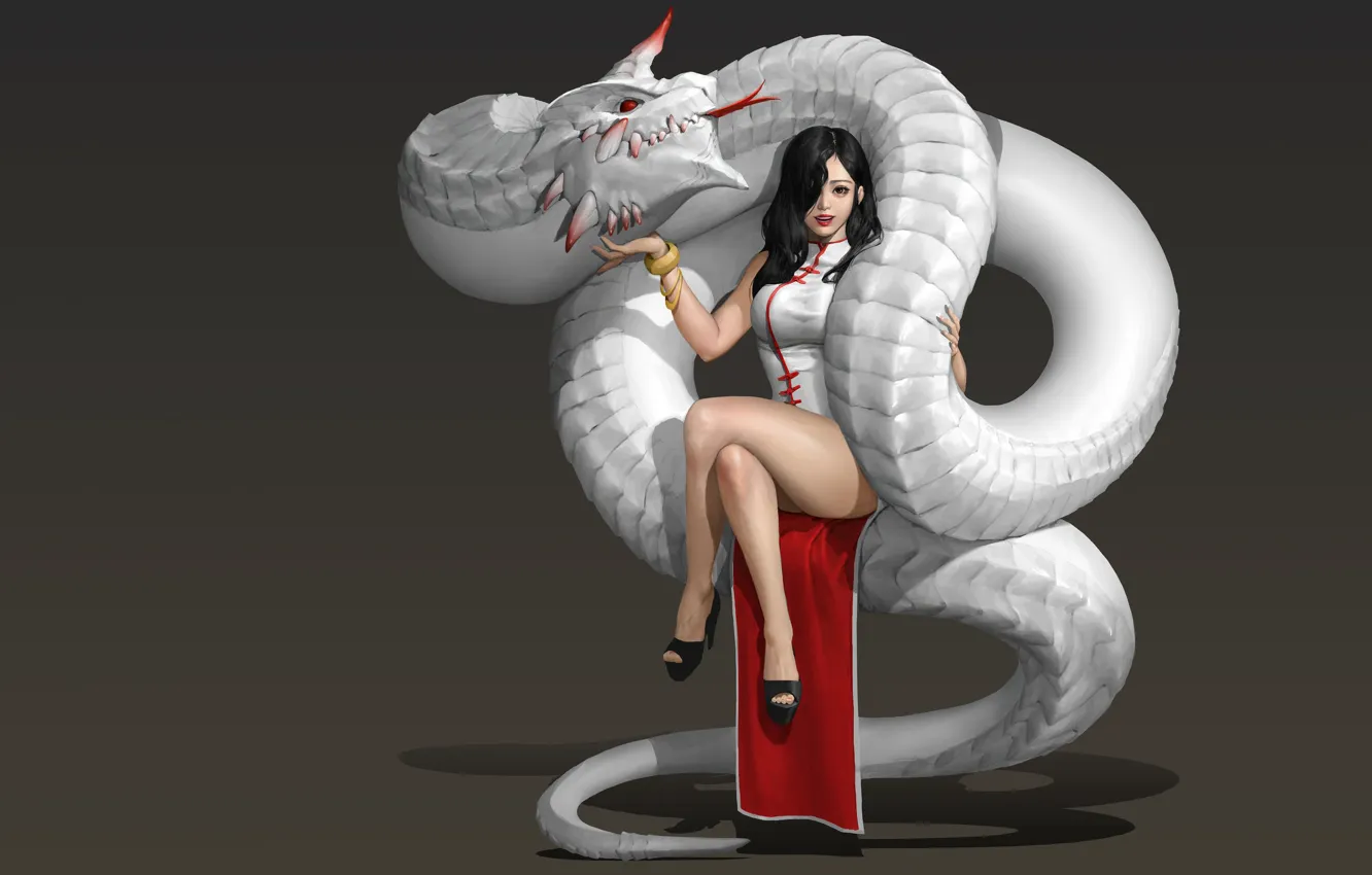 Фото обои девушка, дракон, арт, fantasy, Hwan (煥), The Red Horn