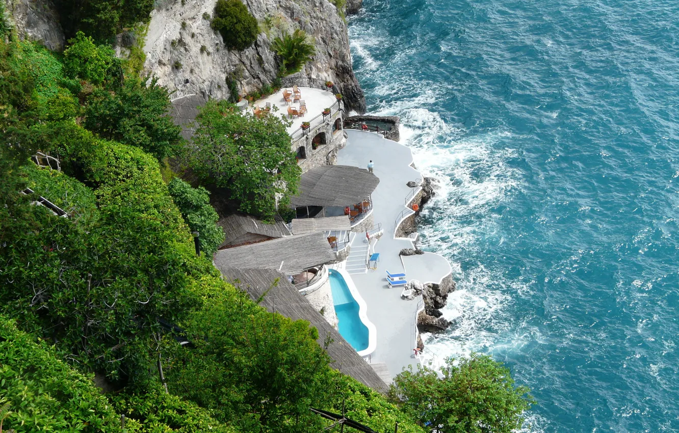 Фото обои море, природа, фото, побережье, Италия, сверху, Amalfi