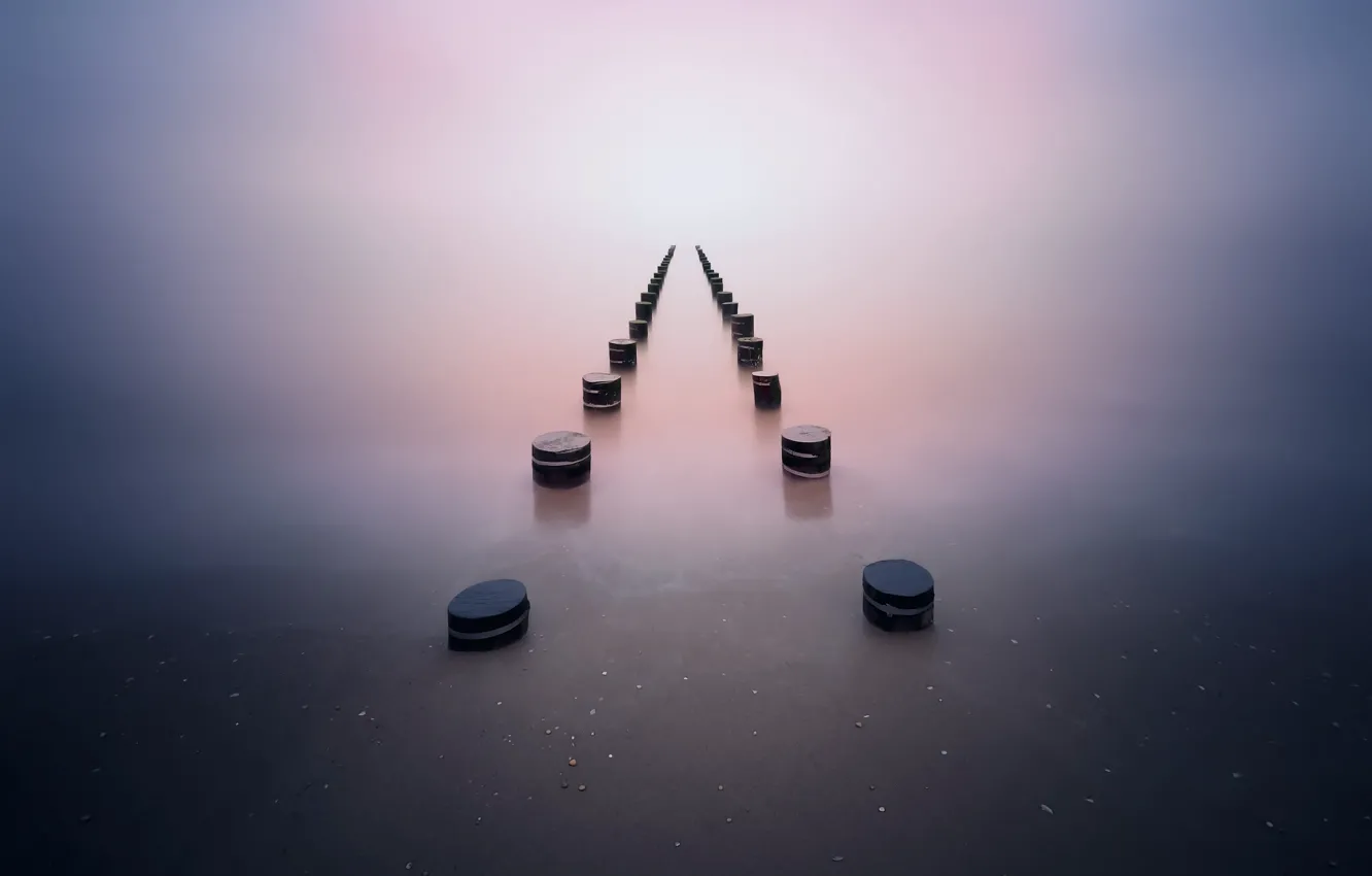 Фото обои море, вода, природа, туман, озеро, минимализм, дымка