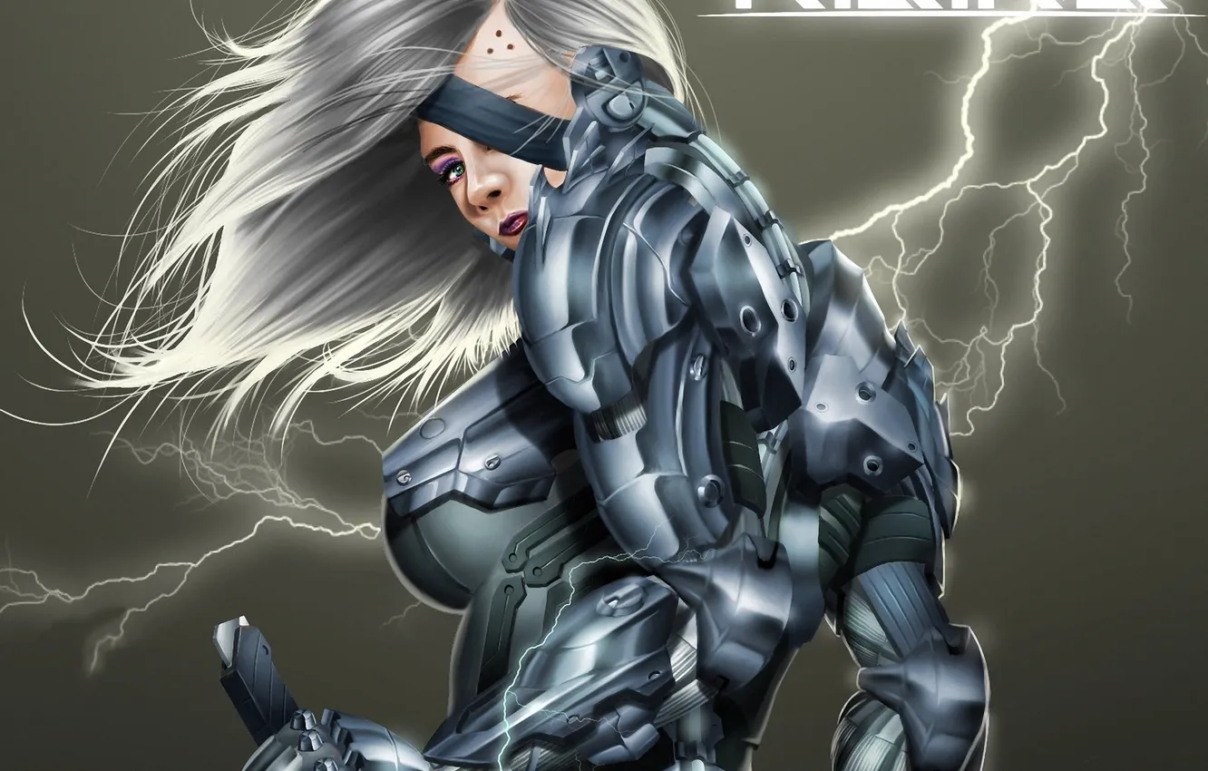 Фото обои девушка, металл, молнии, повязка, fan art, Raiden, female, Metal Gear Rising