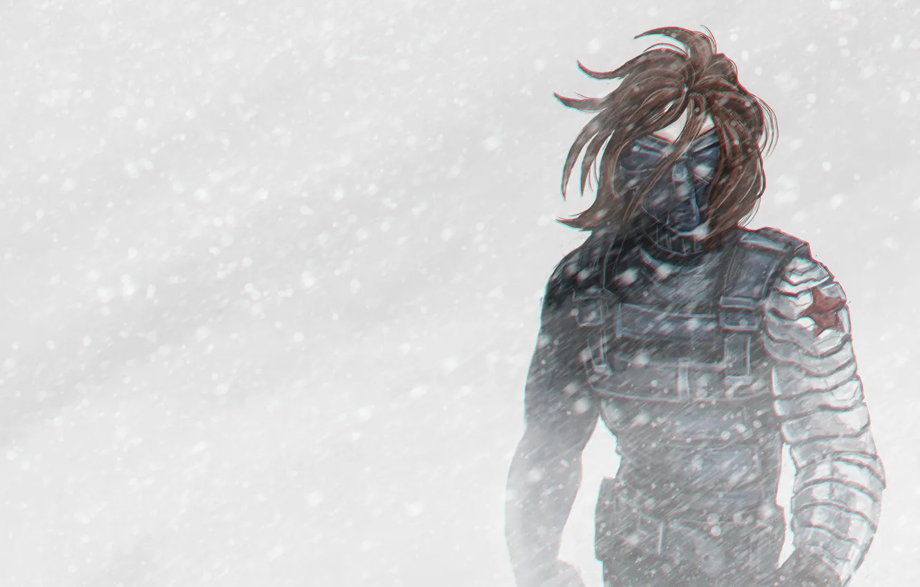 Фото обои зима, снег, арт, Marvel Comics, Первый мститель: Другая война, Bucky Barnes, winter soldier