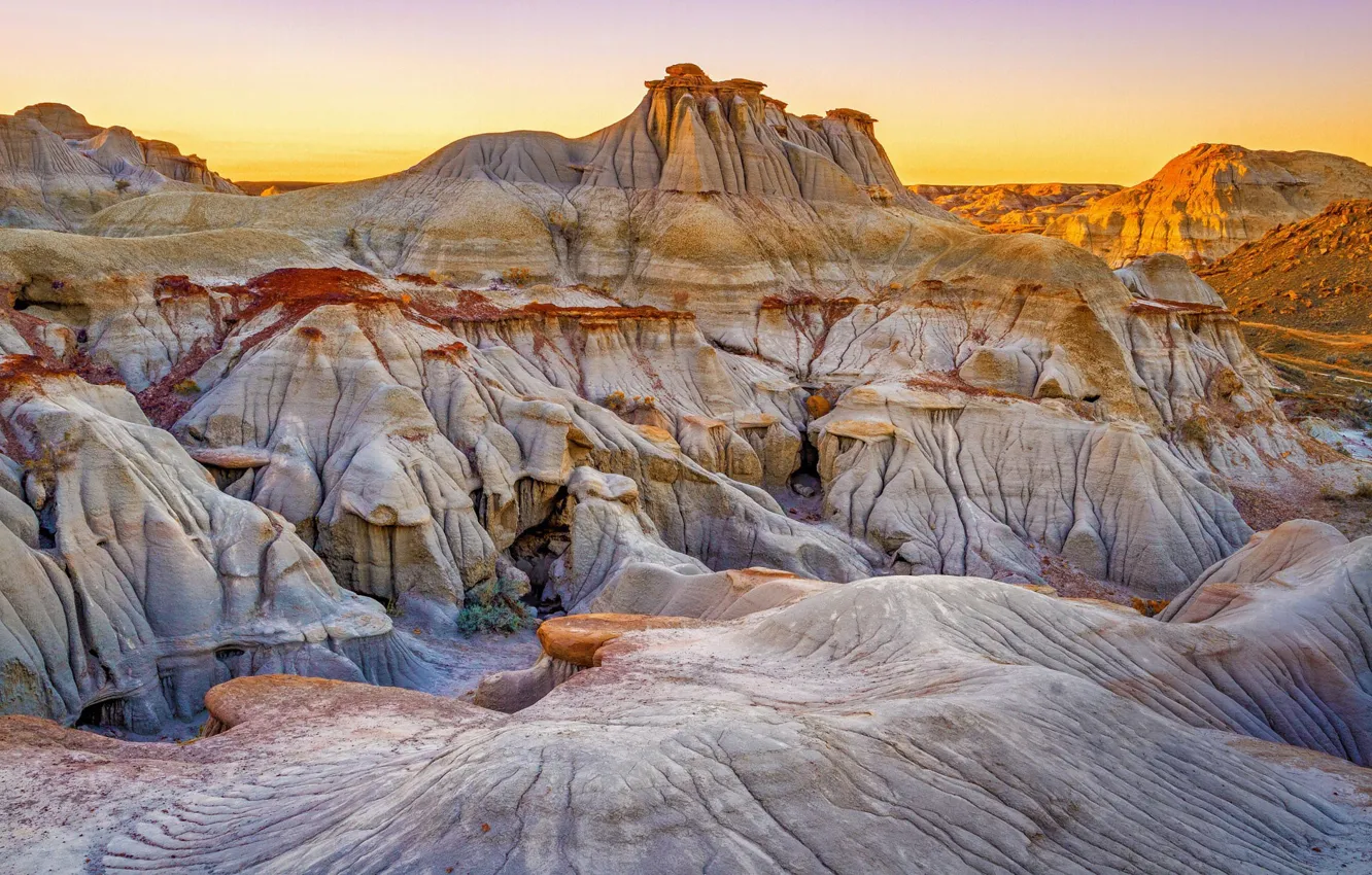 Фото обои закат, горы, Канада, Альберта, Dinosaur Provincial Park