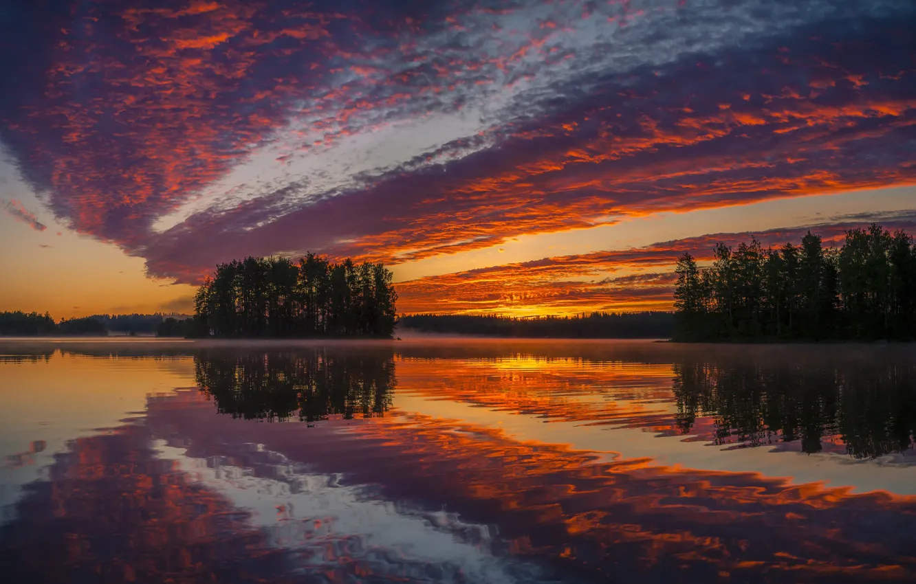 Фото обои небо, закат, природа, озеро
