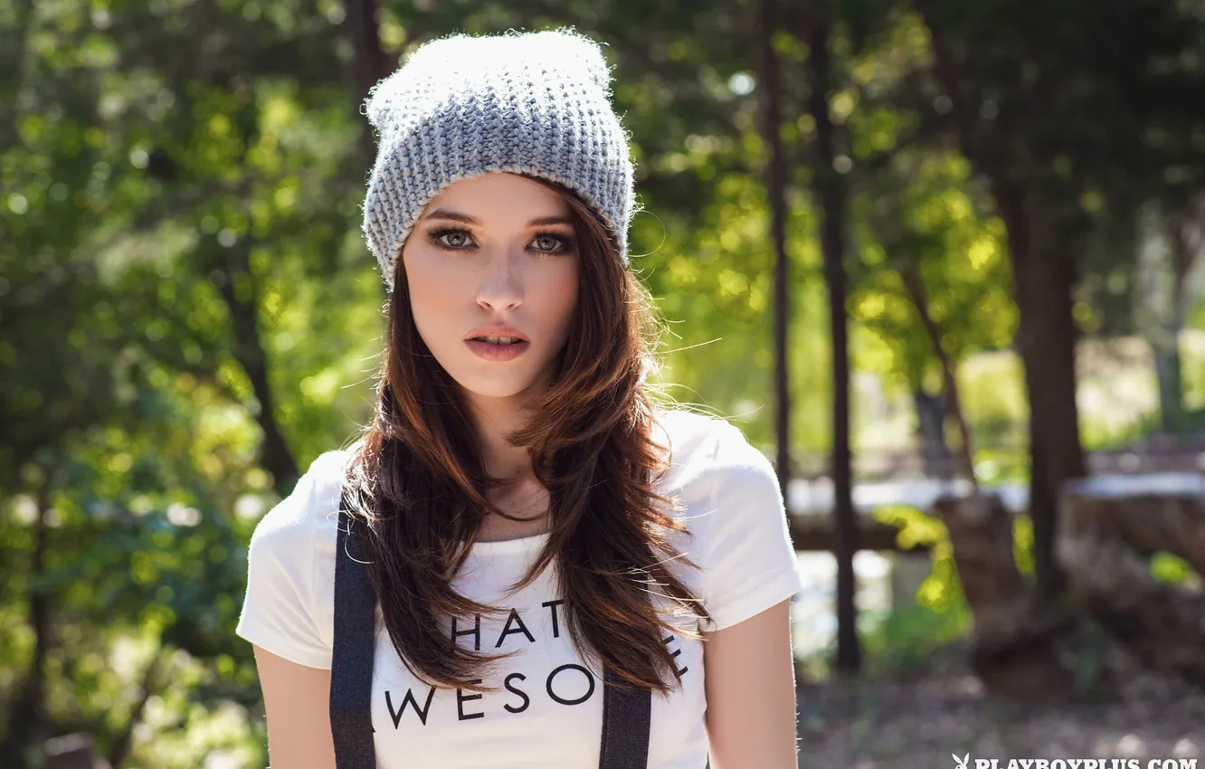 Фото обои girl, Playboy, green eyes, hat, photo, model, beauty, lips