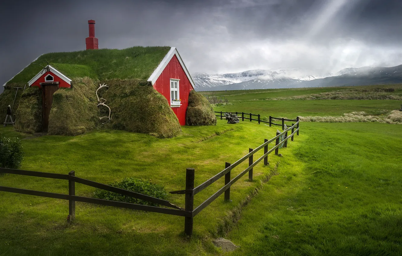 Фото обои дом, забор, Исландия, Iceland