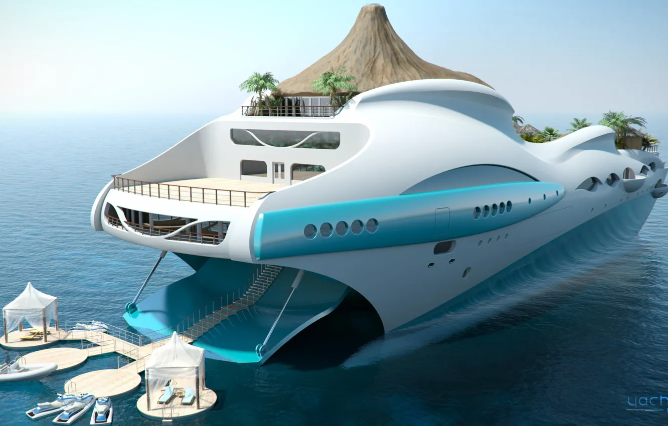 Фото обои проект, superyacht, Futuristic, яхта-остров, gesign, Yacht-island, tip 1