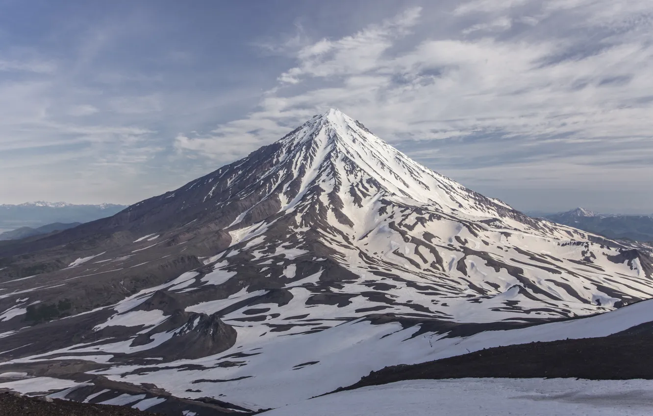 Фото обои снег, вулкан, Камчатка, сопка, Авачинская