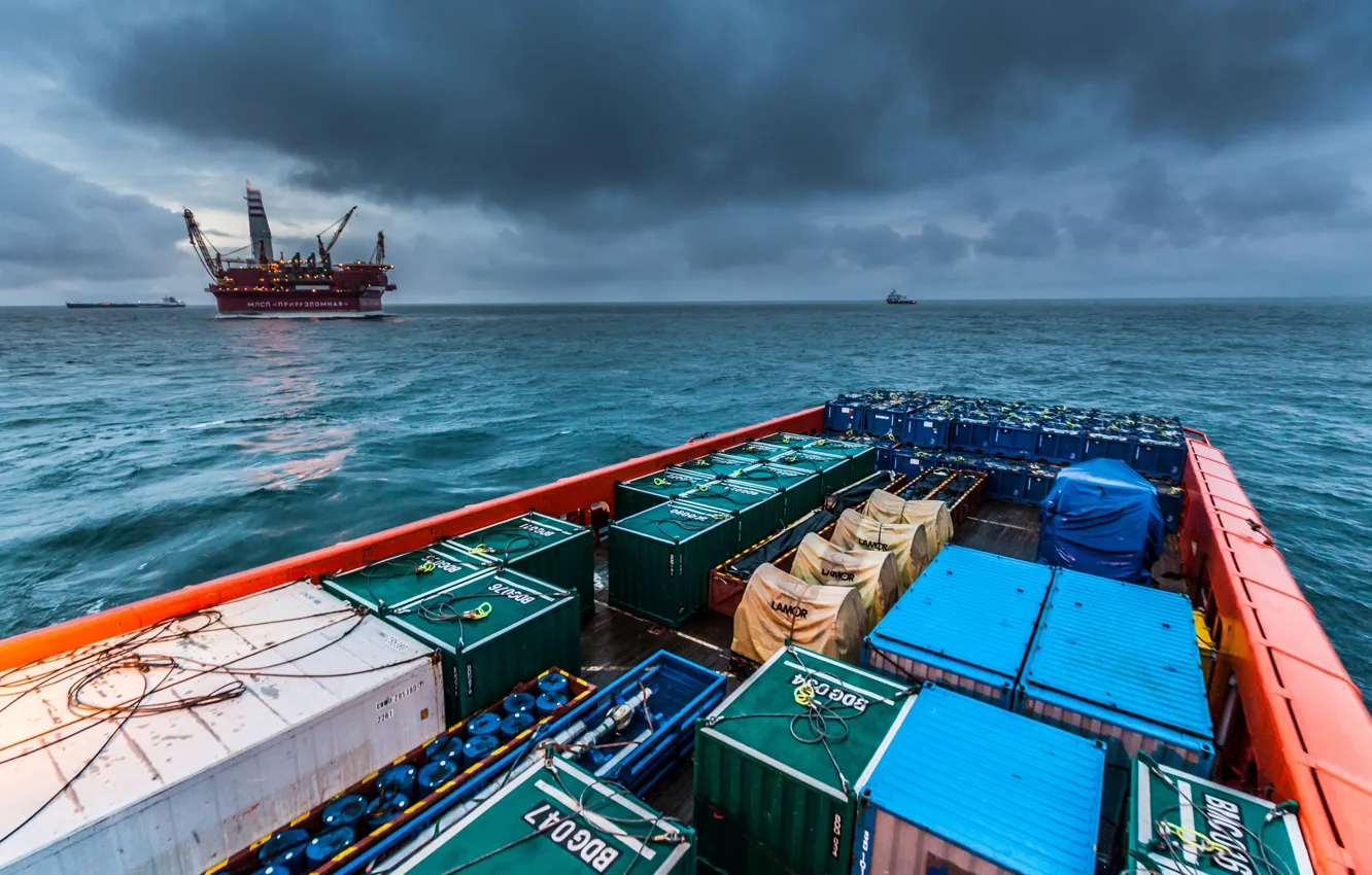 Фото обои океан, корабль, контейнеровоз, containers, грузовое судно, commercial vessel, Service trade