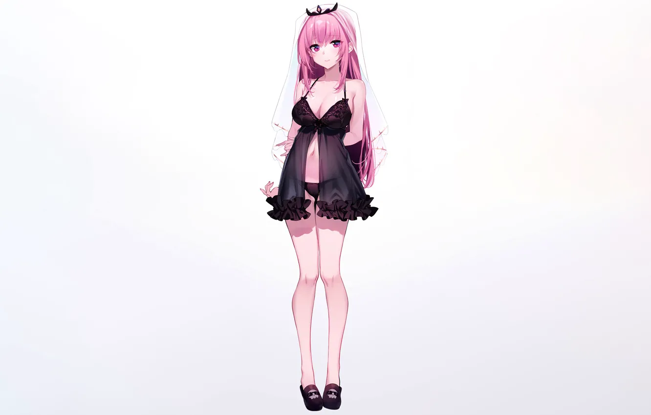 Фото обои girl, sexy, cleavage, babydoll, pink hair, long hair, dress, boobs