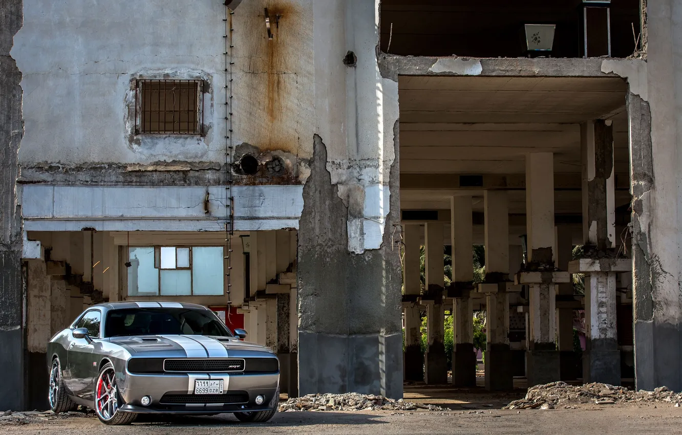 Фото обои тюнинг, Машина, Серый, Здание, Dodge, SRT8, Challenger, ADV1