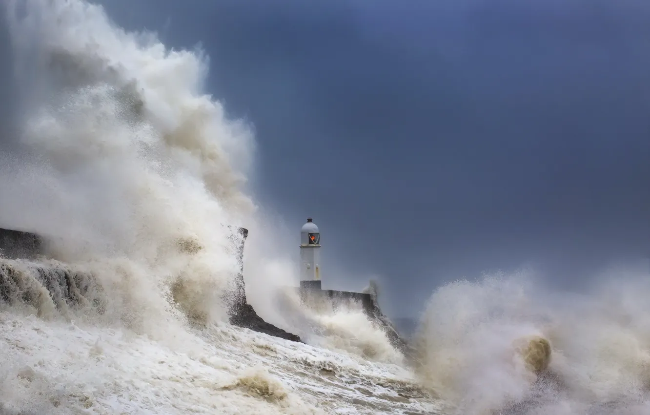 Фото обои море, шторм, маяк