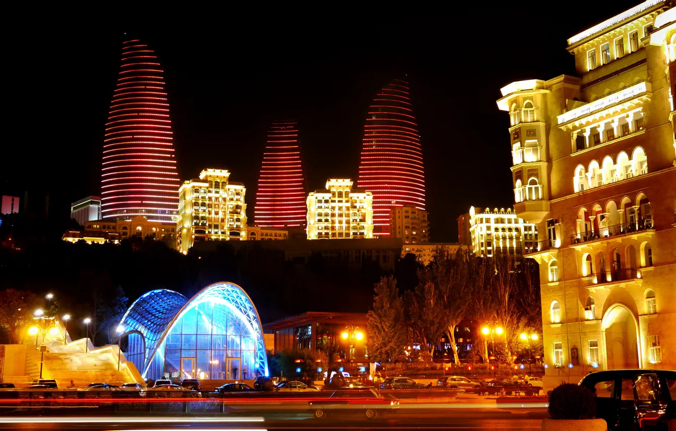 Фото обои ночь, night, Азербайджан, Azerbaijan, Baku, Баку