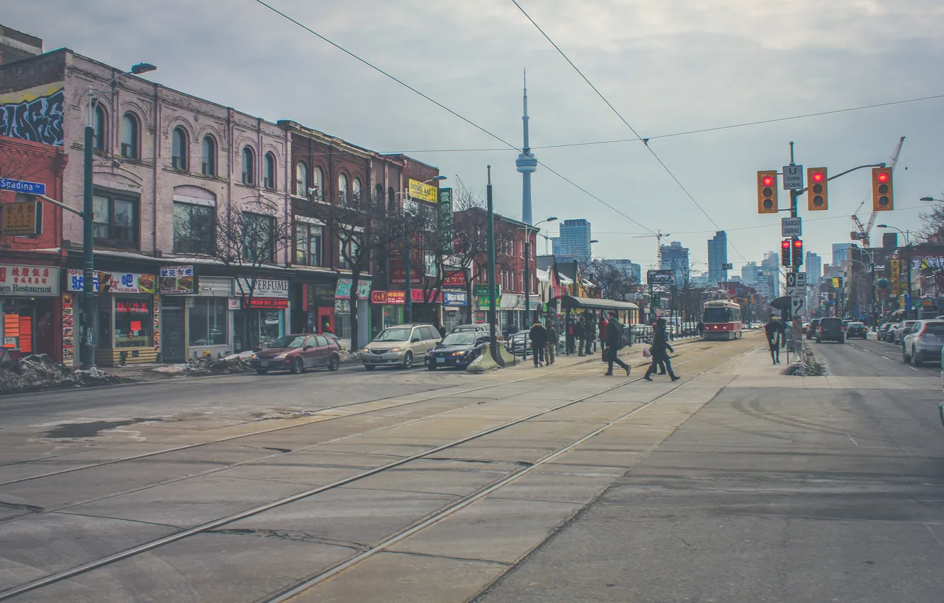 Фото обои люди, улица, башня, дома, Канада, Торонто, Canada, Toronto