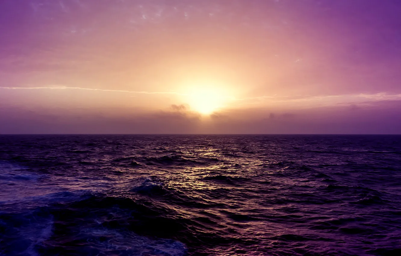 Фото обои wide, sea, sunset, purple
