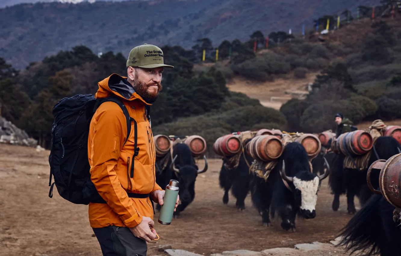 Фото обои Горы, Мужчина, Гималаи, Expedition, Outdoor, Himalayas, Яки, Tenson