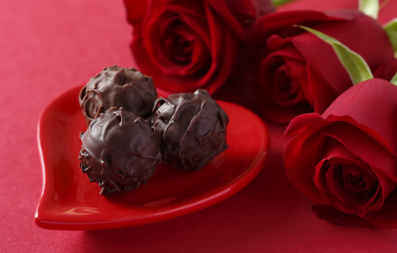 Фото обои любовь, шоколад, розы, конфеты, red, love, heart, romantic