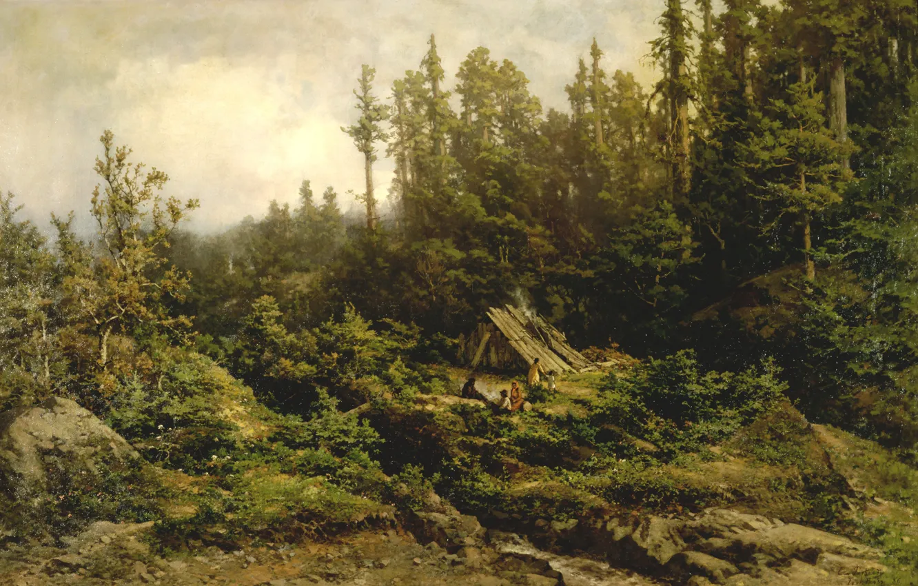 Фото обои картина, живопись, painting, Carl Von Perbandt, Pomo Indians Camped at Fort Ross, 1886
