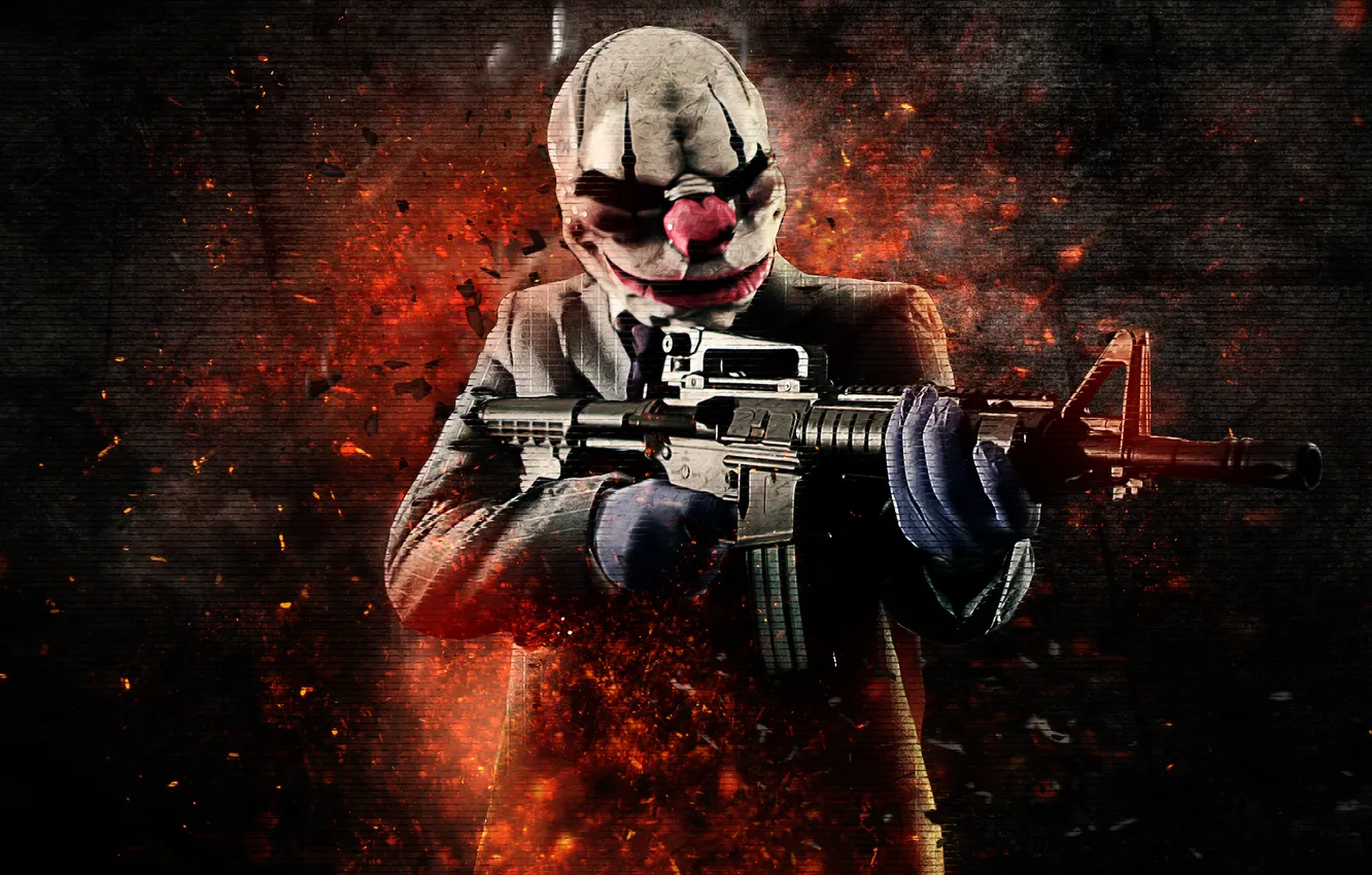 Фото обои M4A1, Background, Weapon, Money, Mask, Payday: The Heist, Overkill Software, Bank Robbery