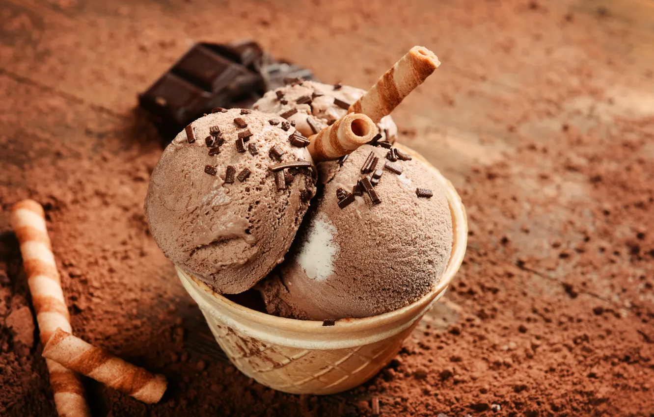 Фото обои шоколад, мороженое, десерт, вафли, шоколадное, трубочки