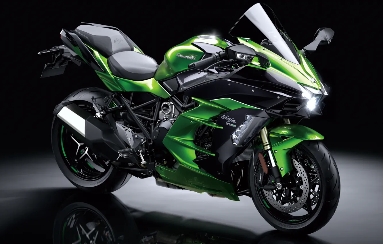 Фото обои green, Kawasaki, motorcycle, Ninja, Kawasaki Ninja H2 SX