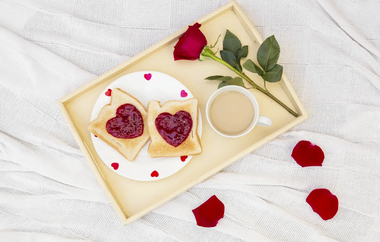 Фото обои любовь, розы, завтрак, сердечки, love, romantic, hearts, coffee cup