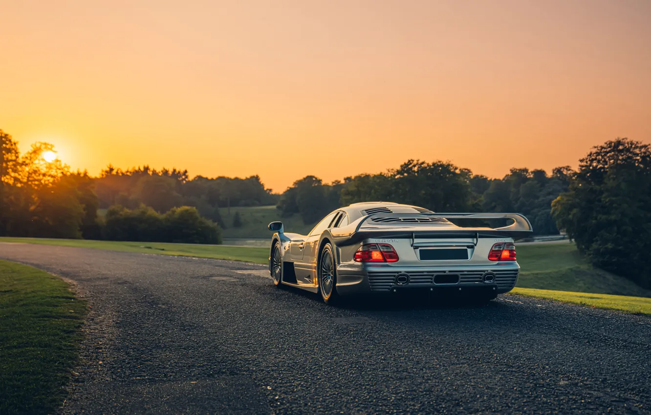 Фото обои car, Mercedes-Benz, AMG, CLK, sunset, rear view, Mercedes-Benz CLK GTR AMG Coupe