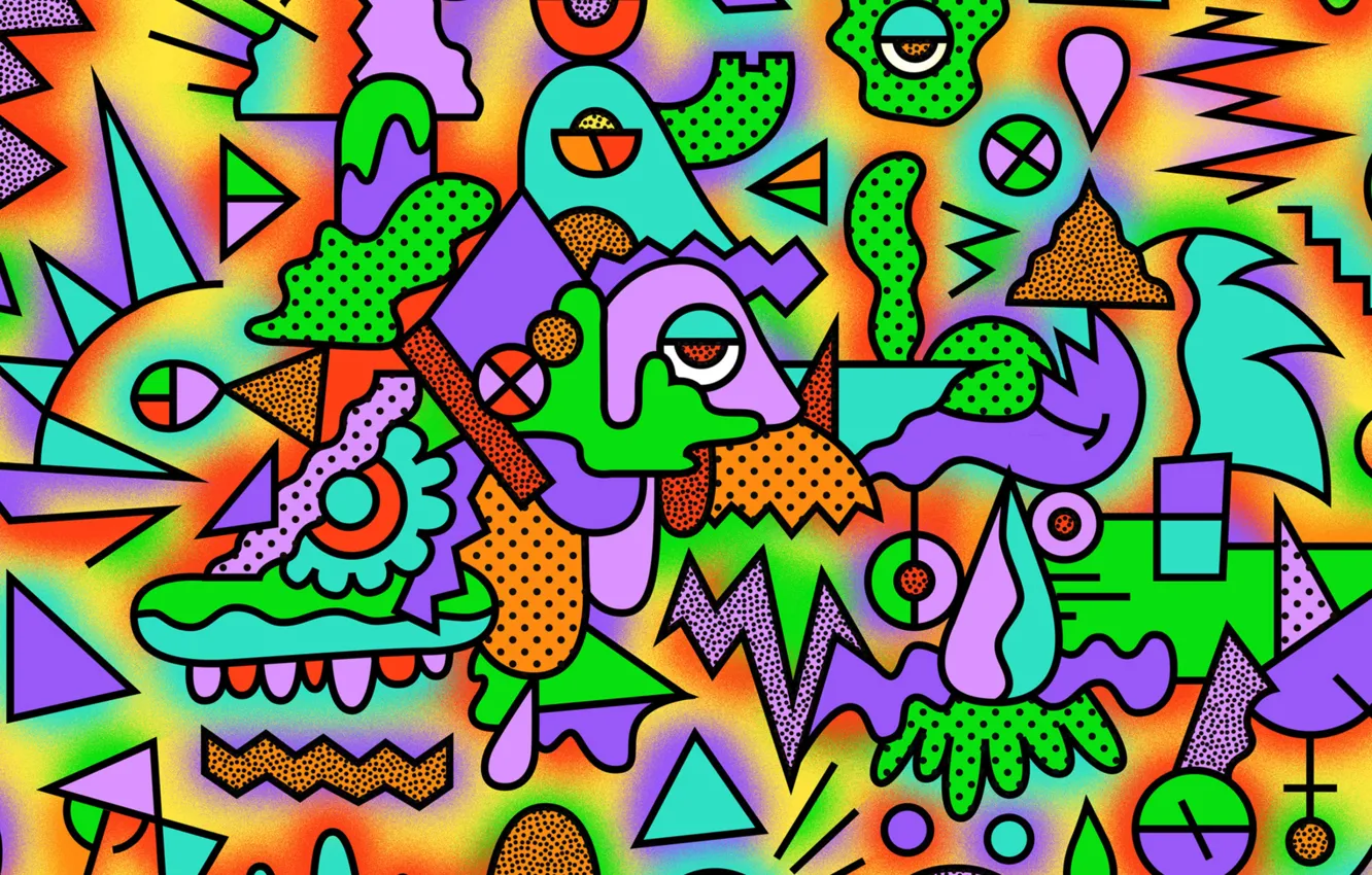 Фото обои abstraction, психоделика, psychedelic, кислота, геометрические фигуры, игра цвета, psy art