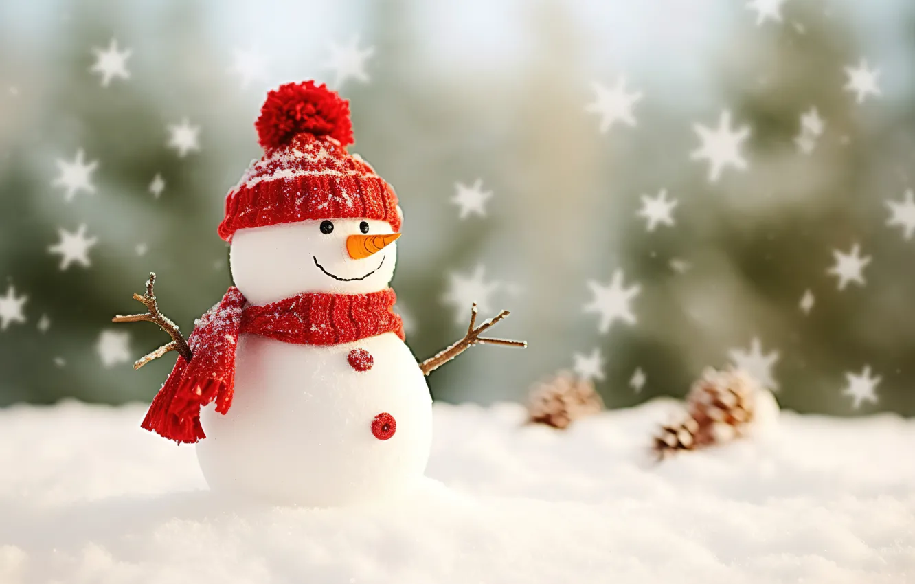 Фото обои зима, снег, снежинки, Новый Год, Рождество, снеговик, happy, Christmas