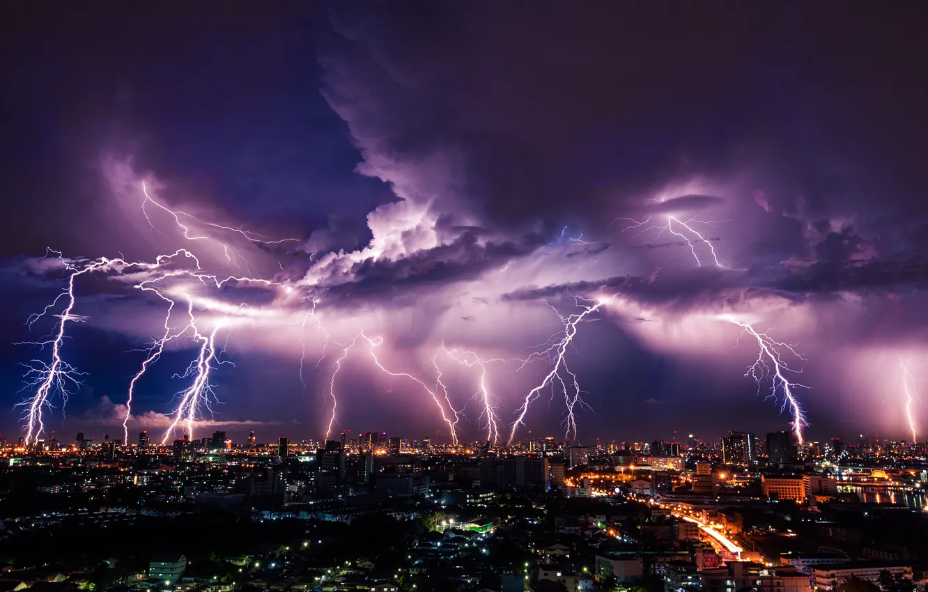 Фото обои light, nature, lightning, panorama, night, outside, outdoor, overcast