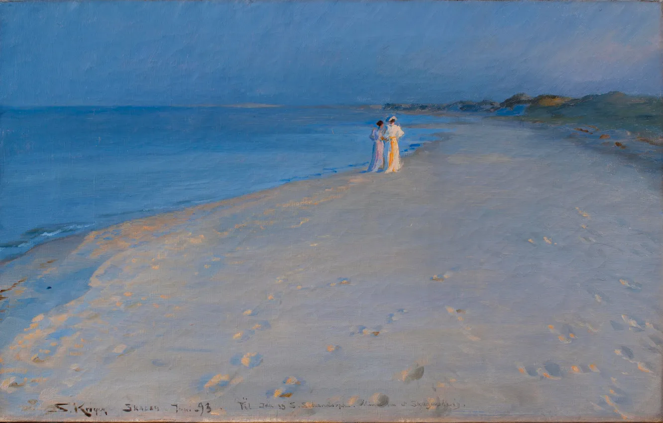 Фото обои море, лето, пейзаж, картина, вечер, прогулка, Peder Severin Krøyer