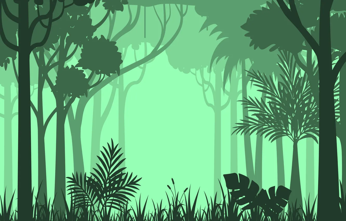 Фото обои Лес, Зеленый, Green, Forest, Тропический фон, Tropical background