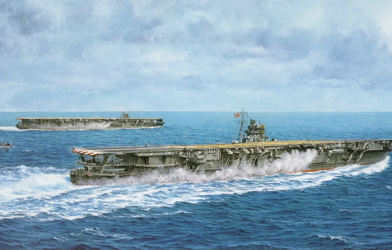 Фото обои корабль, арт, авианосец, флот, военный, японский, WW2, aircraft carrier