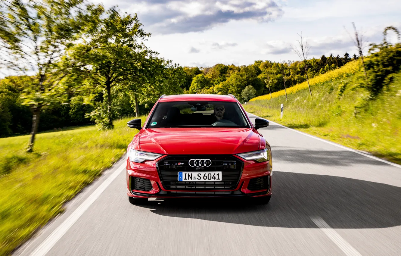 Фото обои дорога, красный, Audi, перед, универсал, 2019, A6 Avant, S6 Avant