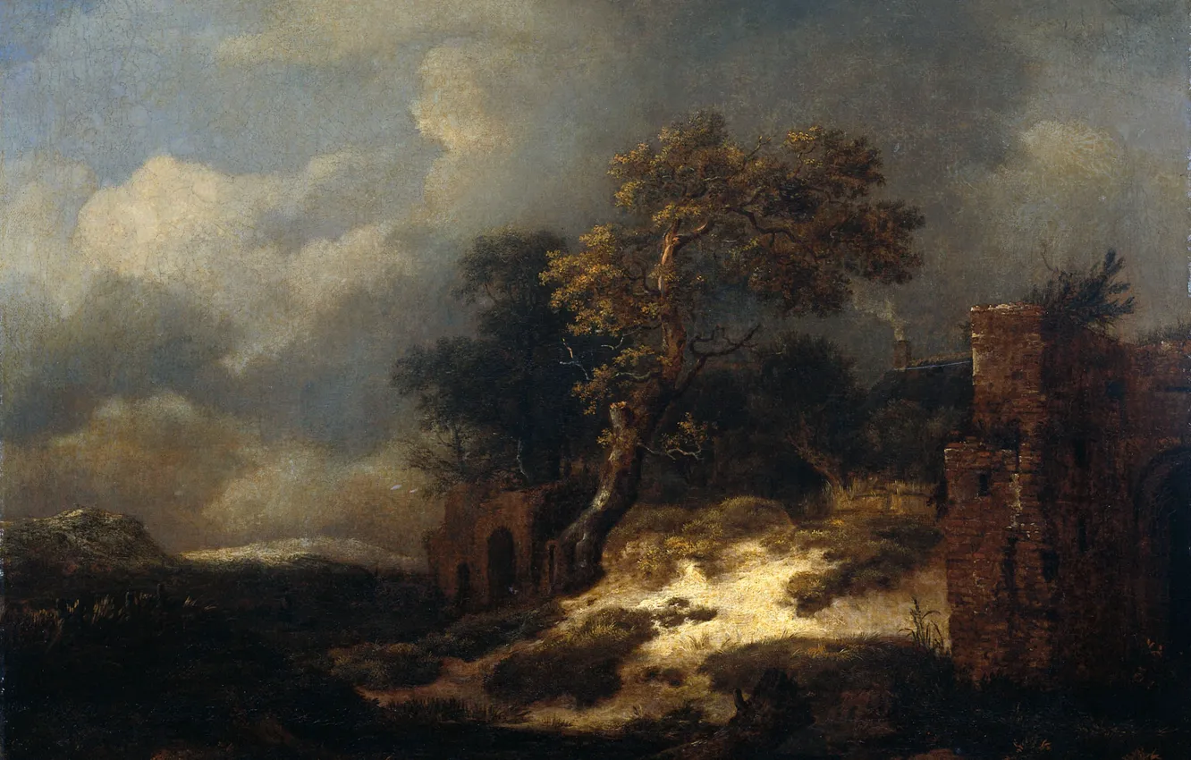 Фото обои масло, картина, холст, Пейзаж с Руинами, Якоб ван Рёйсдал
