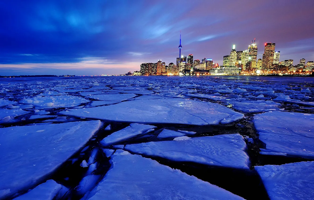 Фото обои лед, Канада, Онтарио, Торонто, гавань