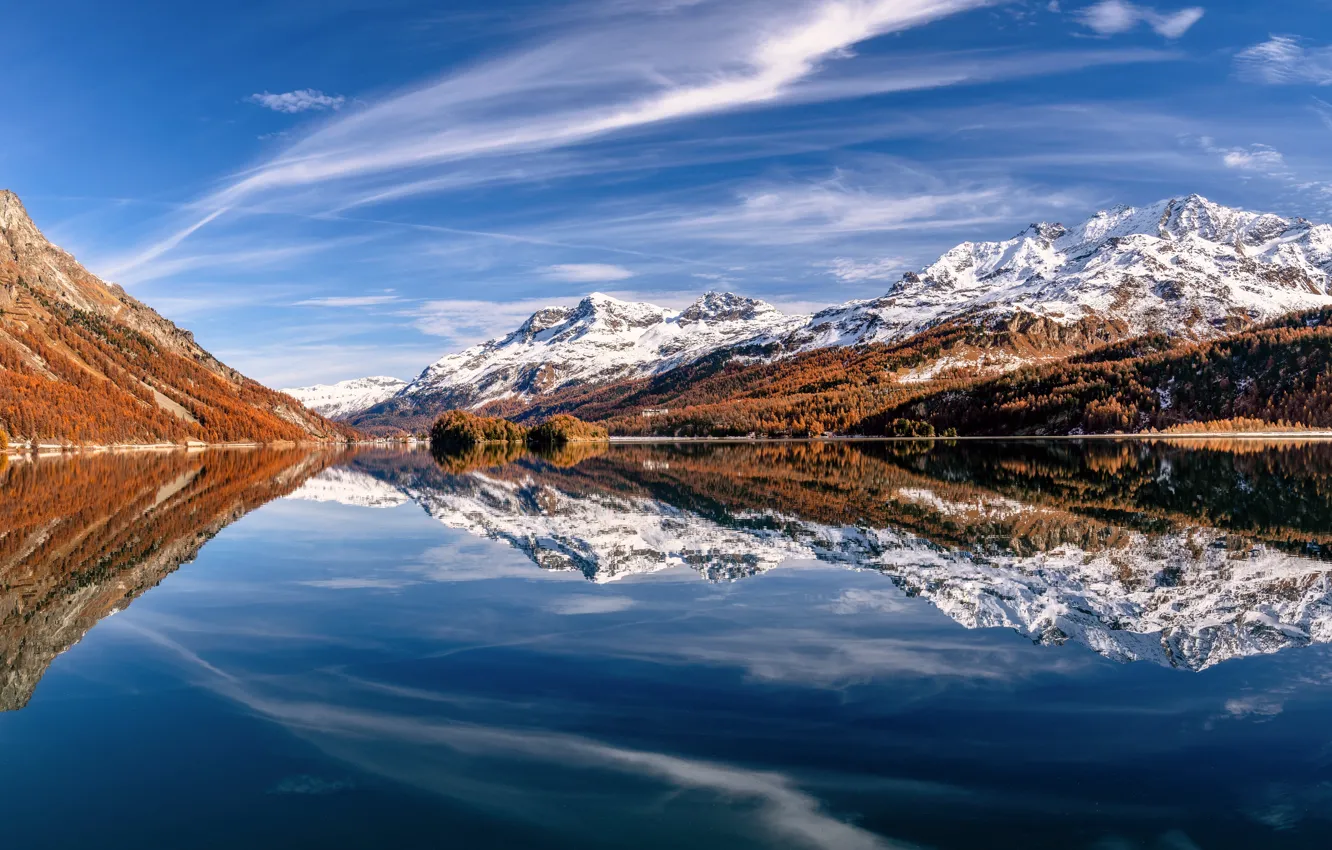 Фото обои горы, озеро, отражение, Швейцария, Альпы