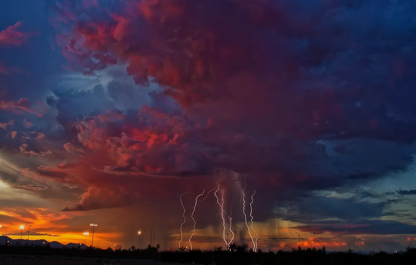Фото обои гроза, небо, тучи, молнии, вечер, Аризона