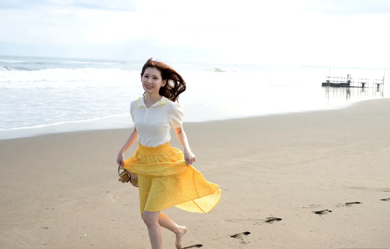 Фото обои Asian, Model, Beach, Woman, Pretty, Japanese, Shore, Long Shot