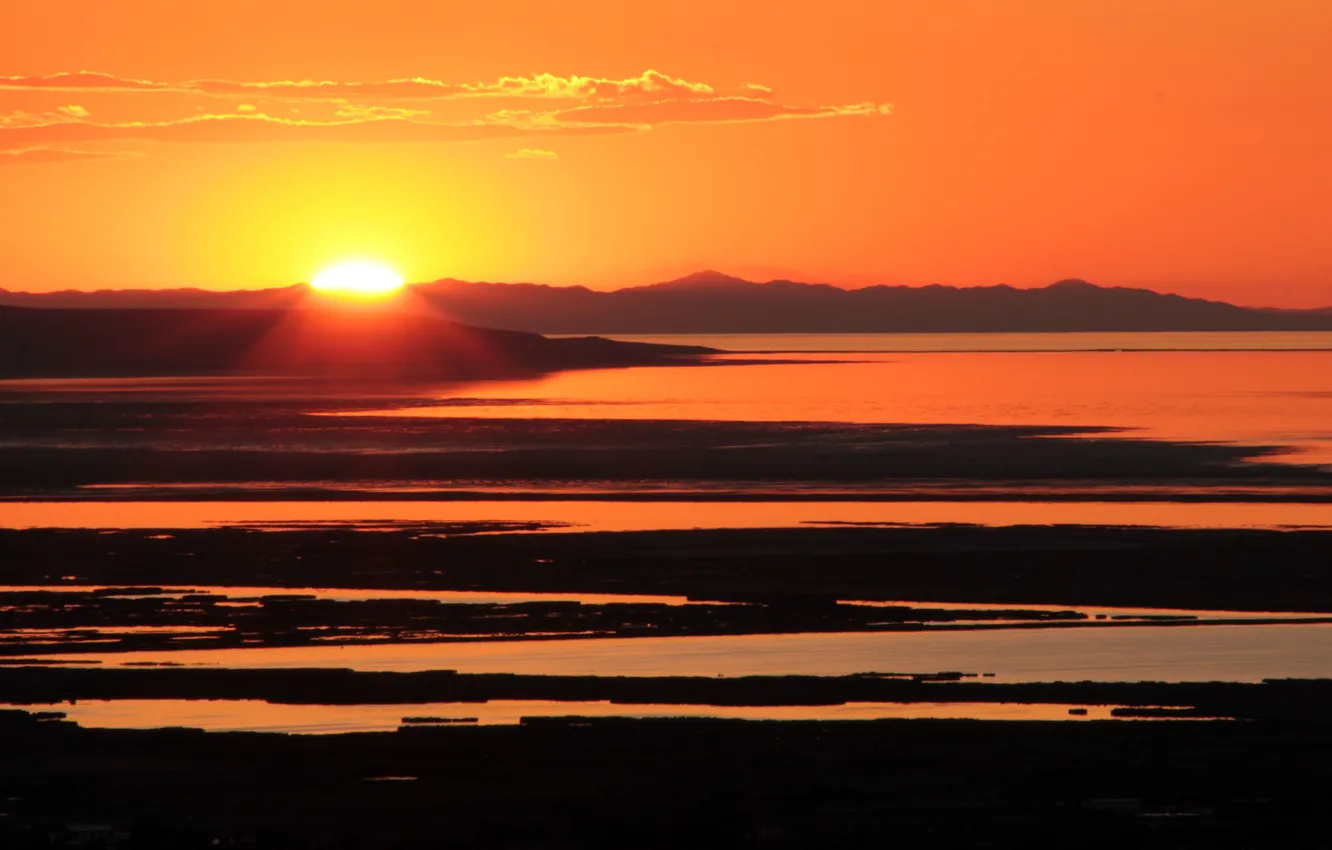 Фото обои пейзаж, закат, озеро, Sunset, the Great Salt Lake